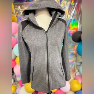 Athleta Women’s Medium Gray Full Zip Hooded Jacket Fleece‎ Lined Quilted